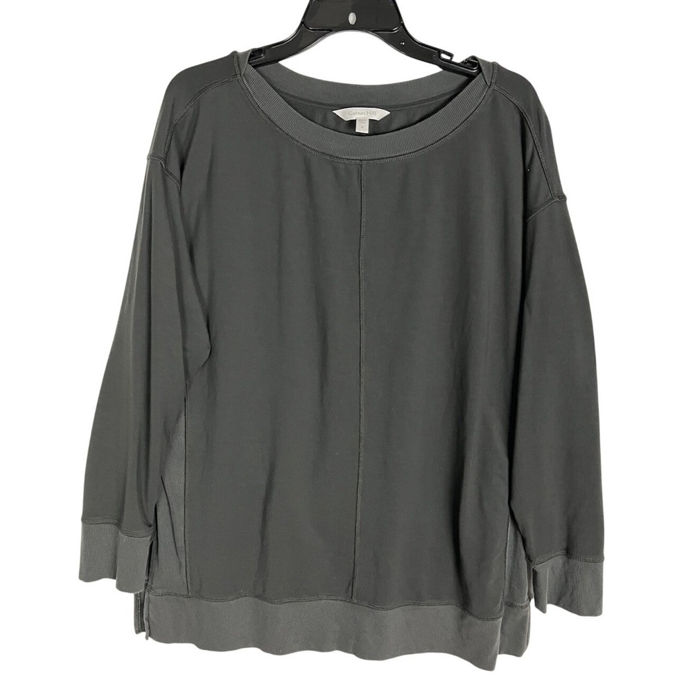 GARNET HILL‎ Top Womens M Oversized Tunic Long Sleeve Gray Pullover Tencel Blend